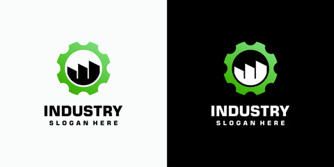 Gear and factory vector logo design with modern, simple, clean and abstract style. Icon for business, industry, technology and personal branding.