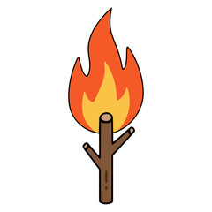 wooden stick on a fire flat color vector illustration template design