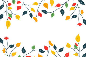 カラフルな葉と花が縁取るシンプルなフレームイラスト | Colorful Leaves and Flowers Border Frame Illustration