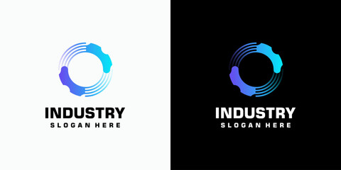Obraz premium Technology industry gear shape vector logo design with modern, simple, clean and abstract style. Icon for business, industry, technology and personal branding.