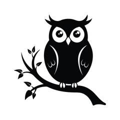 owl sitting on tree branch silhouette vector