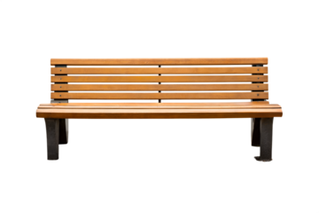 Isolated park bench made of wood with a neutral grey background