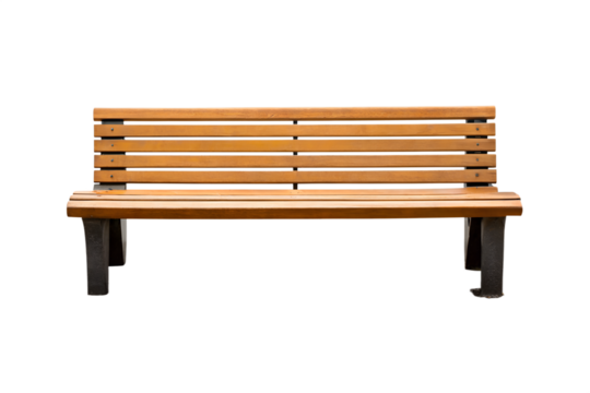 Isolated park bench made of wood with a neutral grey background