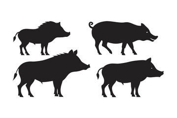 set of Boar vector silhouette illustration isolated on white background