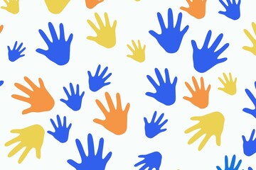 colorful hand prints, Seamless tileable hand background pattern
