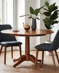 round dining table set, casual dining area, modern dining room furniture, spacious round table, contemporary dining set, inviting dining space, round table decor, trendy dining setup, small space dini