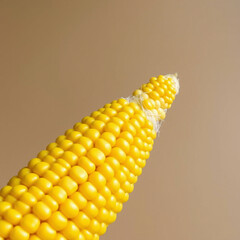 Close-up of corn on the cob with kernels in sharp detail and vibrant yellow color
