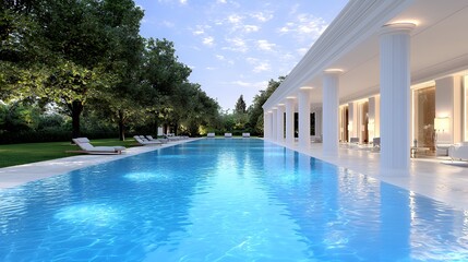Opulent poolside estate architecture exterior