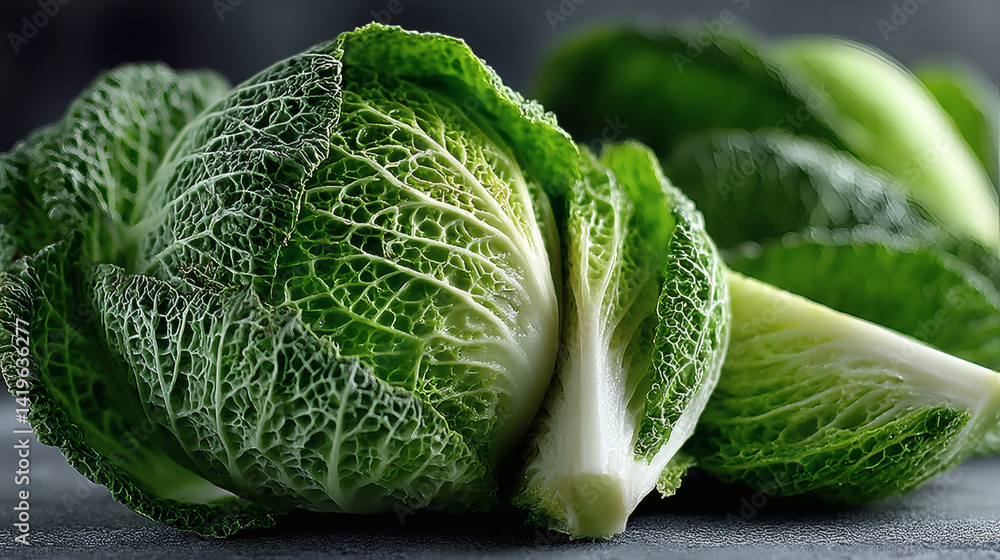 Poster fresh green cabbage with texture showing leaf patterns and color