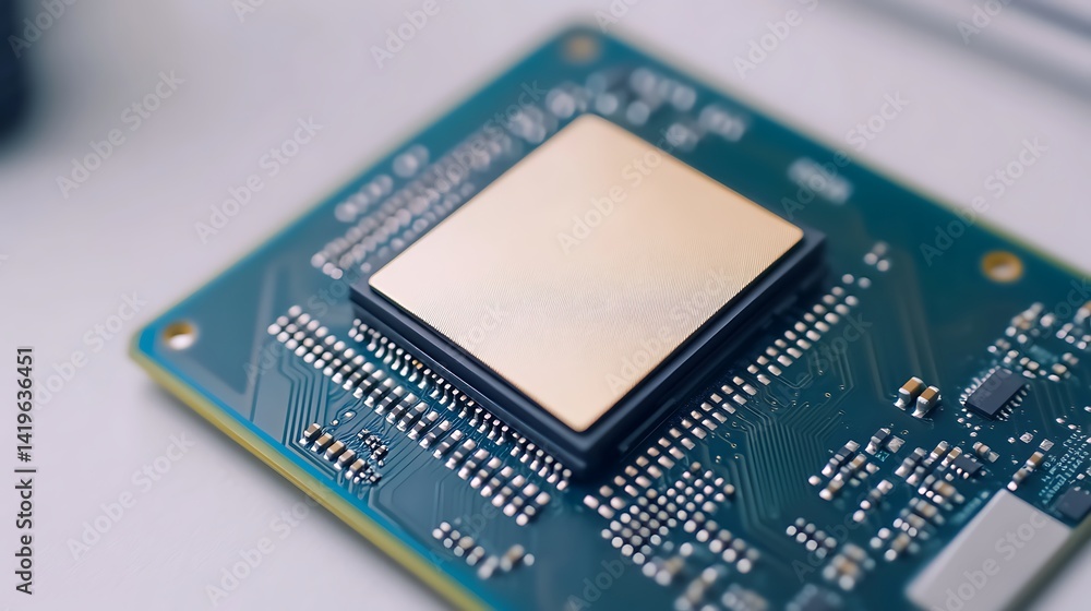Aufkleber close-up of a modern microprocessor on a circuit board, showcasing intricate details and technology