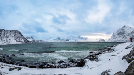 Snowy landscapes of the Lofoten Islands (Norway)