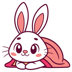 Cartoon White Bunny Laying Down with Pink Detail Isolated on Transparent Background