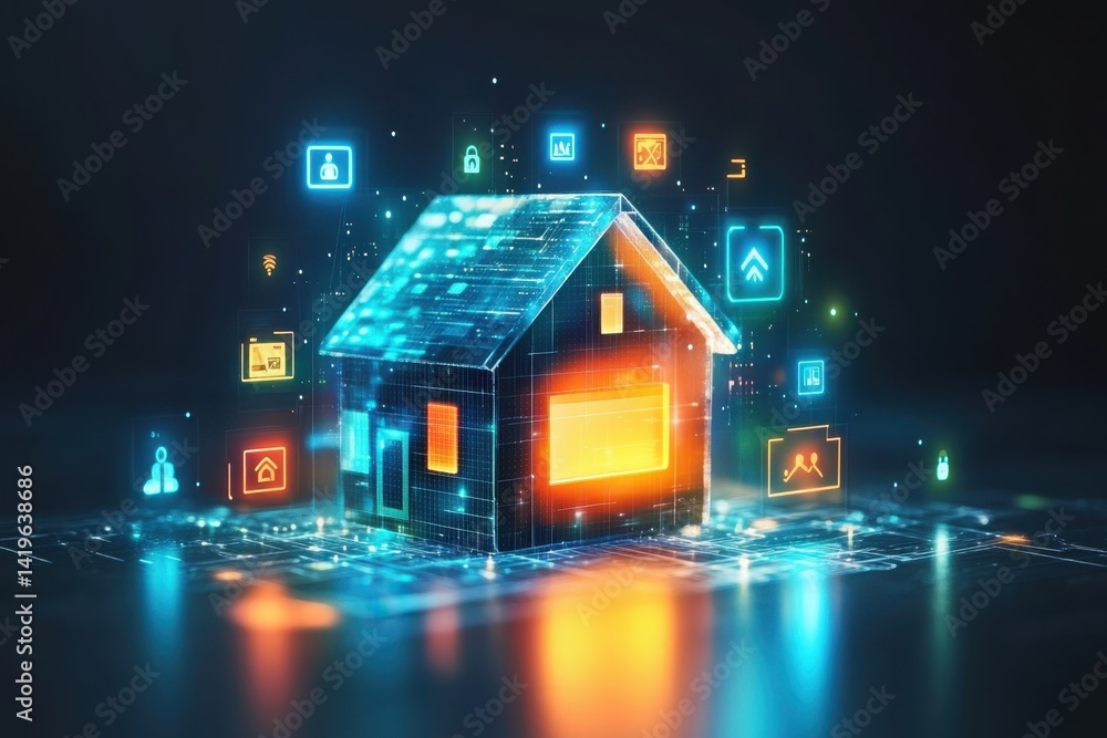 Aufkleber a digital representation of a smart home concept with interactive technology features displayed