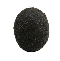 Preserved Egg salted egg: A Chaiya Salted Duck Egg Coated in Clay and Charcoal in white background from Chaiya district, Surat Thani province, Thailand.