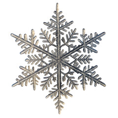 Metallic snowflake ornament isolated on transparent background