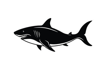 Obraz premium Black and white shark vector illustration on white background