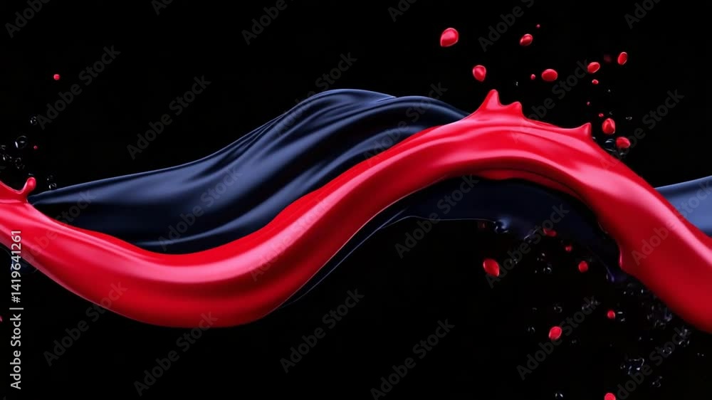 Aufkleber flowing black and red paint on dark background, abstract art with smooth curves and drips capturing 