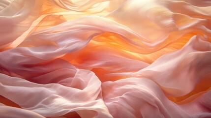 Fototapeta premium Soft, peachy-toned fabric drapes, illuminated.