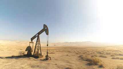 Naklejka premium Industrial oil extraction pumpjack in field