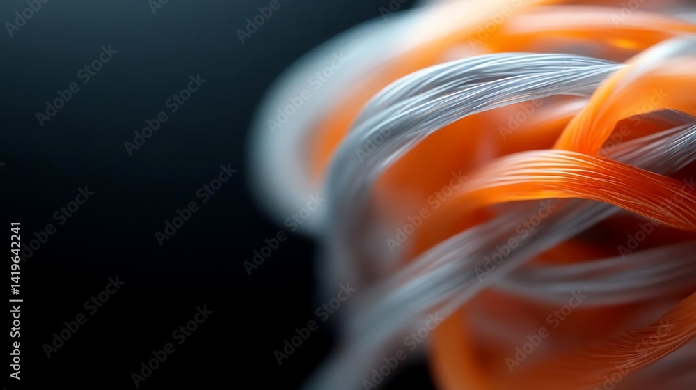 Poster Abstract macro shot featuring intertwined orange and grey filaments against a dark background highlighting texture and depth through selective focus
