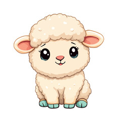Vsai adorable baby lamb sitting and smiling, a cartoon illustration