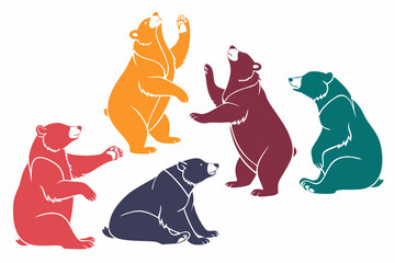 set of Bear sitting vector silhouette illustration isolated on white background