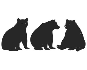 set of Bear sitting vector silhouette illustration isolated on white background