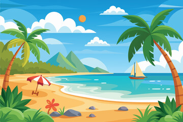 Obraz premium Sunny Beach Vector Scene