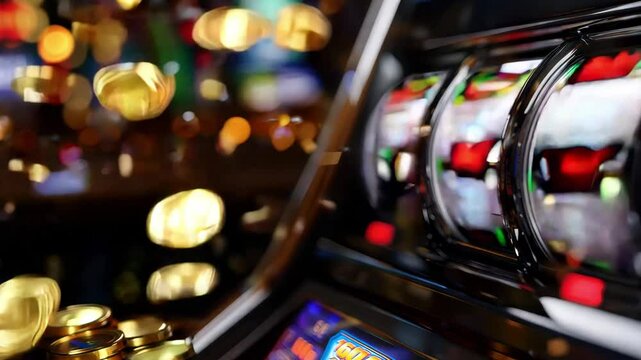 Thrill fills the air as coins tumble and reels spin wildly in a lively casino. Bright lights and sounds create an exhilarating atmosphere for players seeking luck and fun.