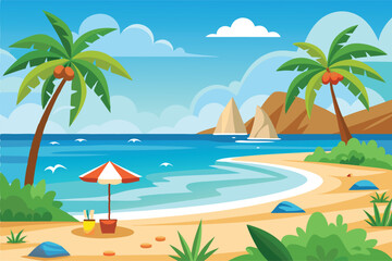 Obraz premium Sunny Beach Vector Scene