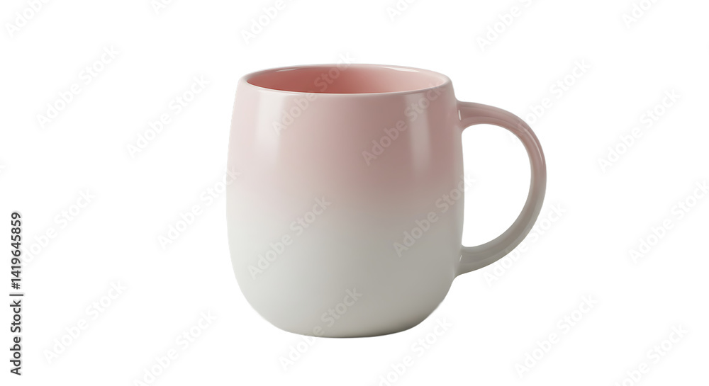 Poster a close up of a pink and white ombre mug with a handle on a black background in a studio setting