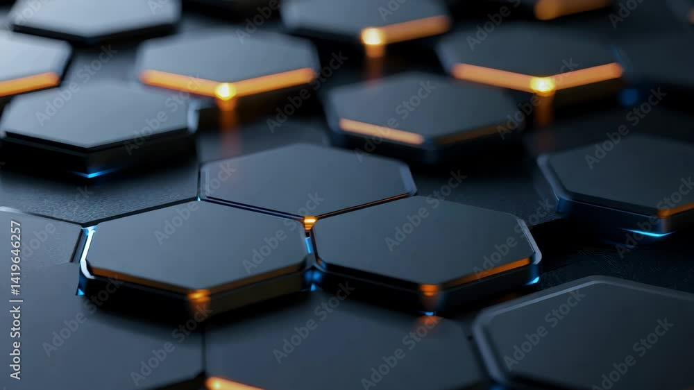 Poster explore a captivating arrangement of hexagonal shapes with sleek surfaces and soft illuminations. th