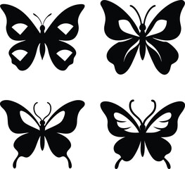 a set of Black Butterfly Silhouettes – Decorative Vector for Nature and Design. Minimalist Insect Vector Illustration