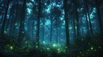 Enchanted Firefly Forest at Night: A Mystical Scene