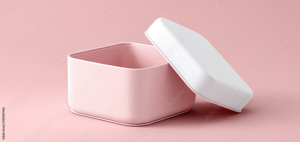 Poster stylish mockup of pink storage container with white lid showcases modern design and functionality. Perfect for organizing items elegantly