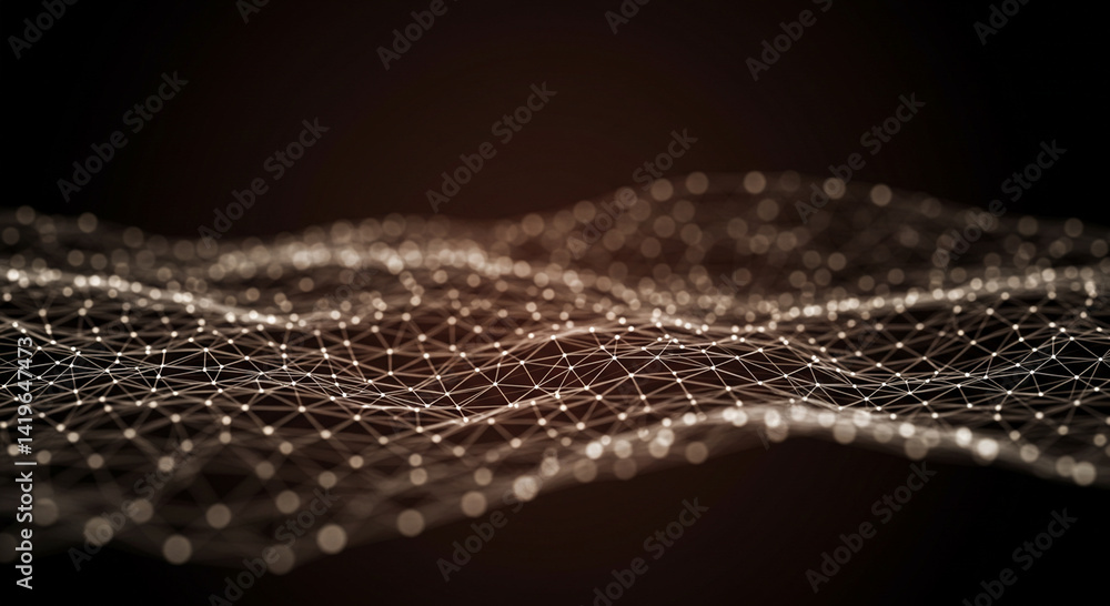 Poster intricate network mesh: a digital grid landscape in low light environment