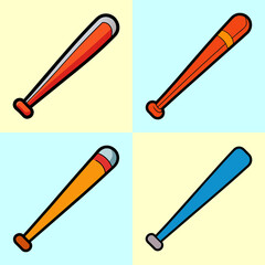 Colorful Baseball Bats in Four Different Shades with Graphic Illustration