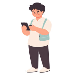 Young Man Using Smartphone While Standing with Casual Outfit