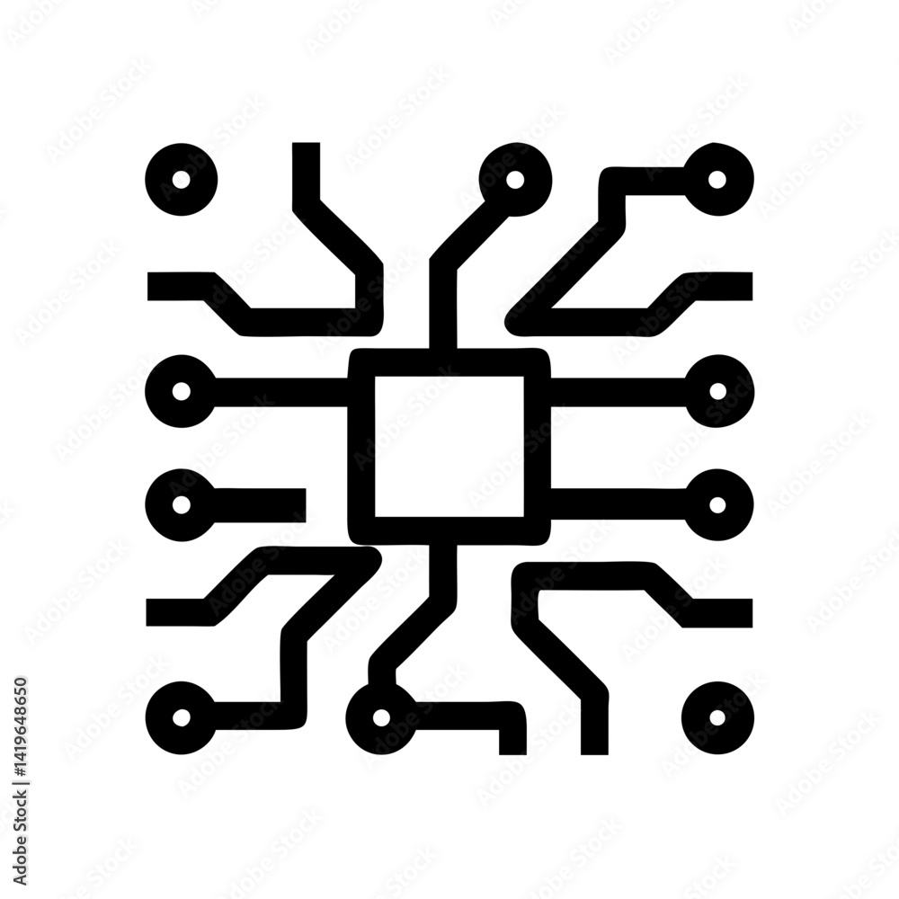 Poster illustration of microchip processor circuit board cpu technology motherboard integrated system desig