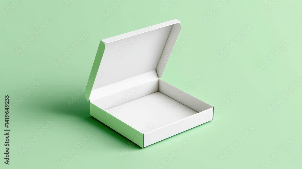Aufkleber clean mockup of open white box on soft green background showcases its simple design and versatility 