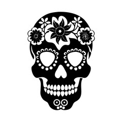 Sugar skull floral day of the dead calavera mexico dia de los muertos halloween decoration art vector