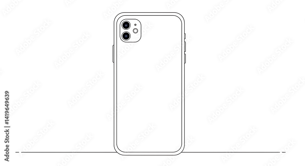 Aufkleber outline of a smartphone with three cameras on a black background in a minimalist style design look