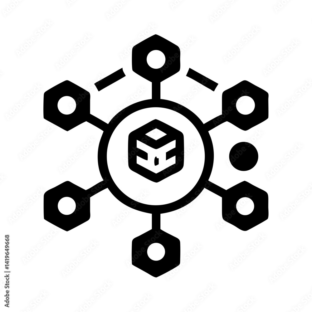 Poster decentralized network blockchain technology hexagon connection system data structure icon vector des