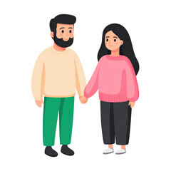 Fototapeta premium Happy Couple Holding Hands in Casual Stylish Attire Illustration