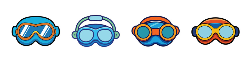 Four Cartoon Snorkel Masks, Aquatic Eye Protection, Underwater Gear, Ocean Fun