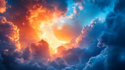 Fiery Sunset Sky with Dramatic Cloudscape