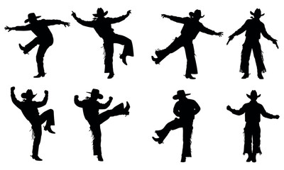 Silhouette of a couple in cowboy hats line dancing