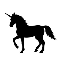Unicorn silhouette vector illustration mythical creature horse fantasy animal design graphic art black and white drawing