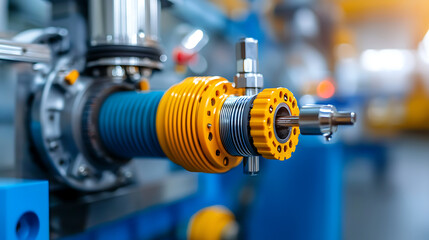 Fototapeta premium Plastic extrusion machine manufacturing long tubing industrial facility machinery close-up modern environment technical perspective for enhanced production