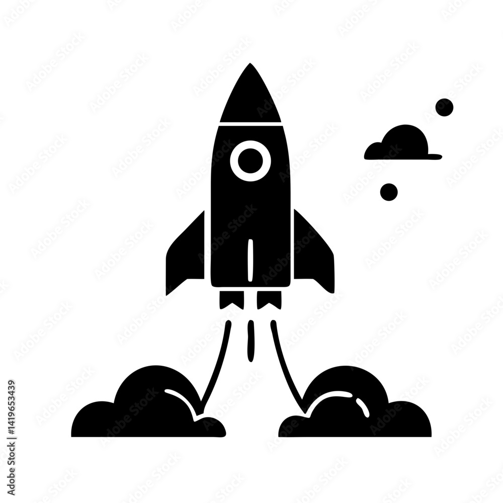 Poster rocket launch spaceship startup space exploration travel flight innovation technology journey vector